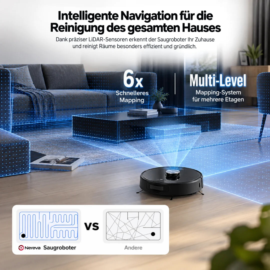 Nereva™ Orbit Saugroboter mit Wischfunktion und Laser-Navigation